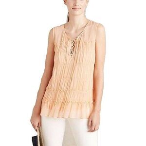 Floreat Anthropologie Calla Lace Up Tiered Sleeveless Tunic Top orange Sz 2